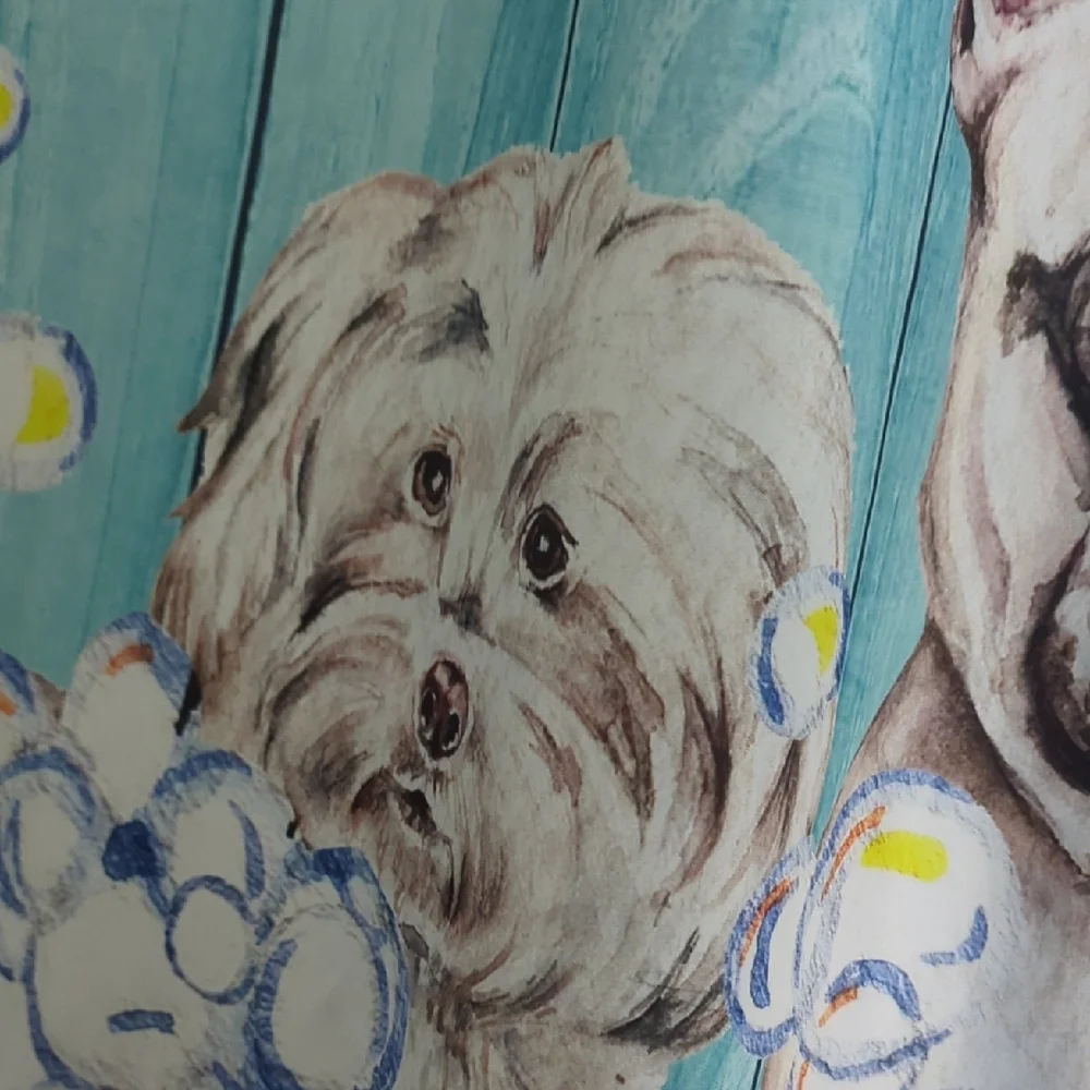 Cute Dog Shower Curtain with Blue and Pink Accents